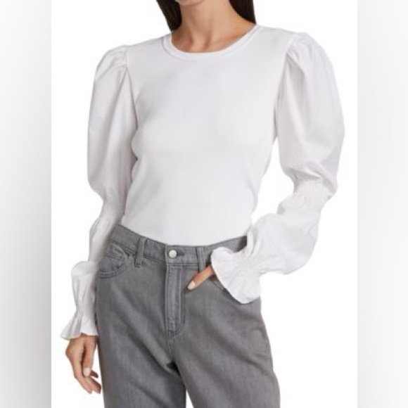 Veronica Beard Women’s Fawn Cinch Puff-Sleeve Top in White Size M - Picture 2 of 10